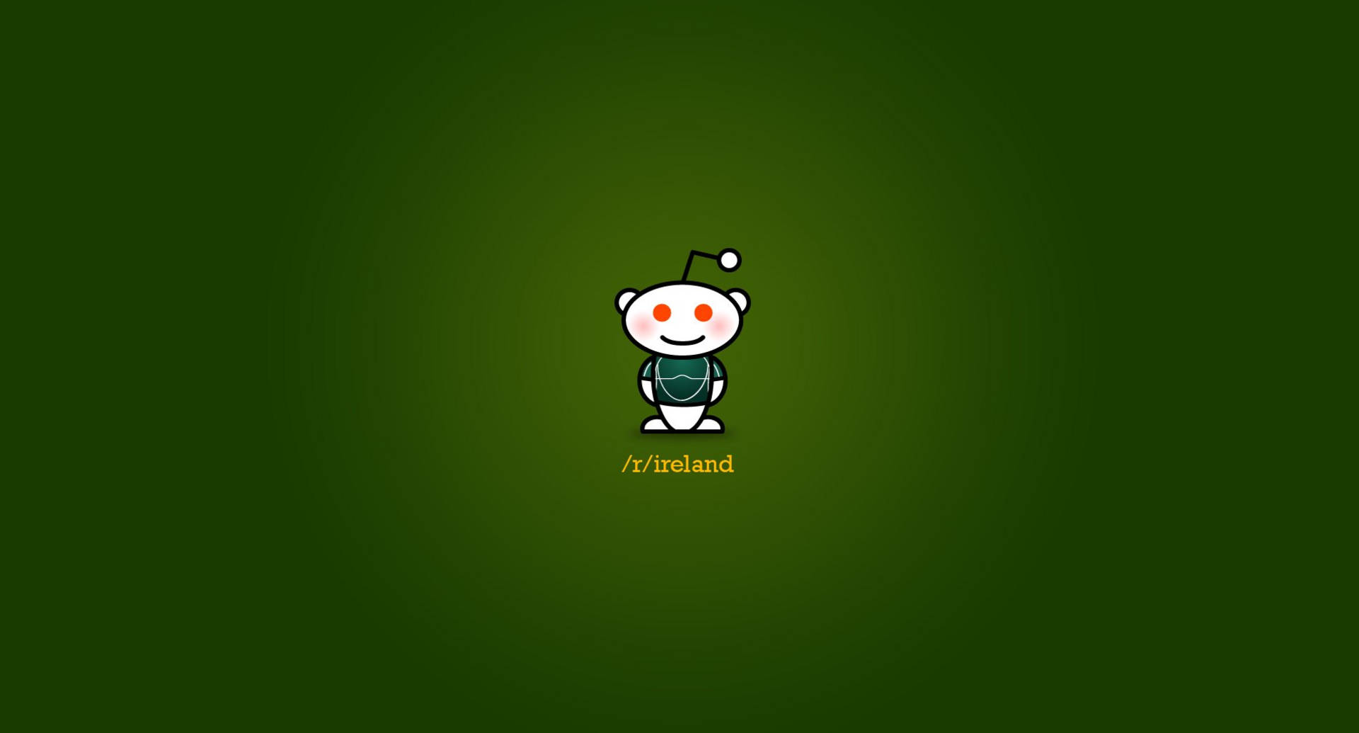 Reddit 外星人吉祥物，帶有「/r/ireland」文字，背景為綠色漸變。