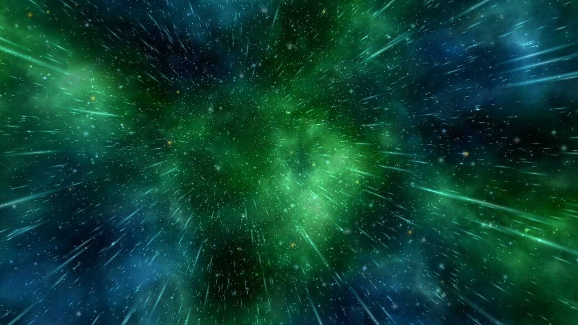 深空中帶有流星和宇宙塵埃的充滿活力的綠色星雲。