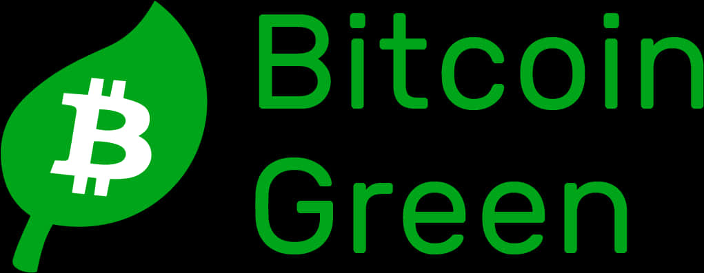 綠色比特幣標誌 壁紙 — 一個綠色嘅Bitcoin標誌喺葉形入面，旁邊係粗體綠色字「Bitcoin Green」，背景係黑色。