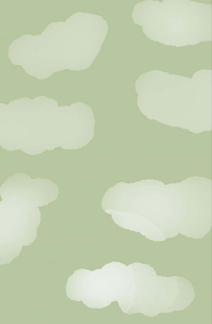 綠色牆紙配白色雲朵 壁紙