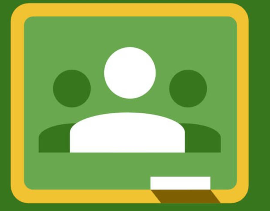 綠色背景上的大型 Google Classroom 標誌 壁紙 — 一個簡約的綠色和黃色圖標，在圓角方形框架內描繪了一個風格化的人物剪影。