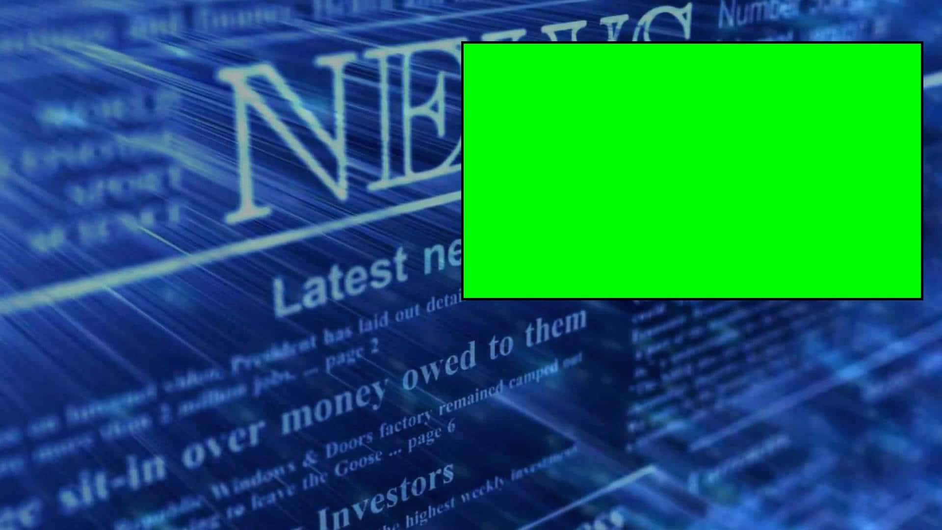 數碼新聞螢幕，帶有用於影片編輯的綠色色鍵覆蓋層。