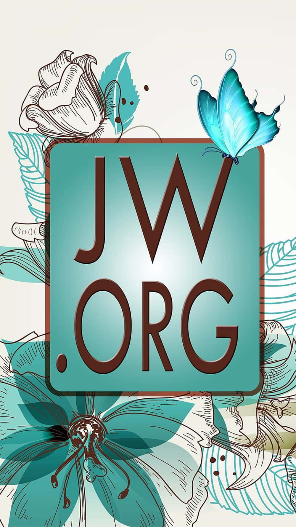 JW.ORG 標誌，帶有青綠色花朵和藍色蝴蝶插圖。