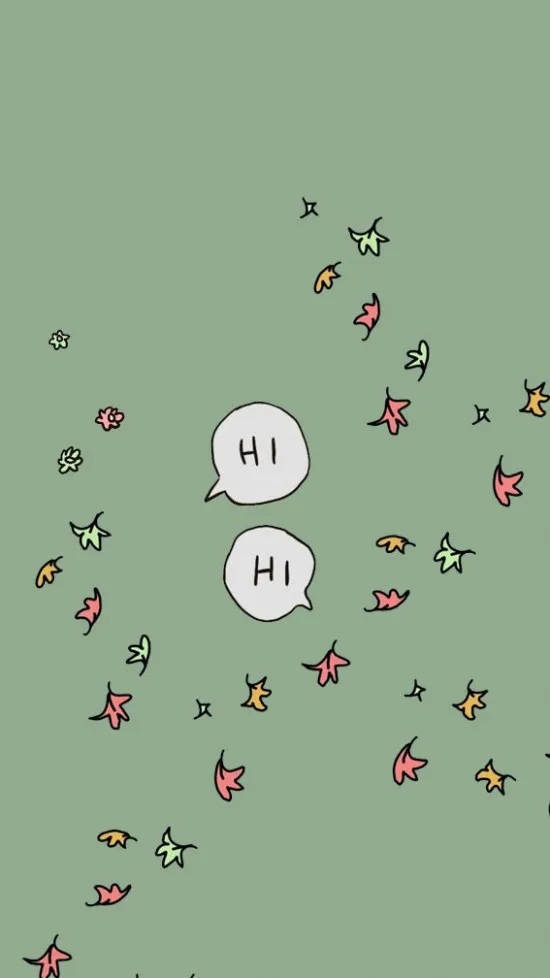 兩個帶有「HI」字樣的對話框，被飄落的秋葉環繞。