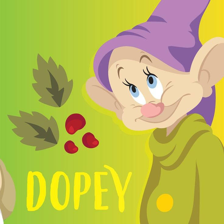 名叫Dopey的卡通小矮人，帶著開心的表情拿著紅色漿果。
