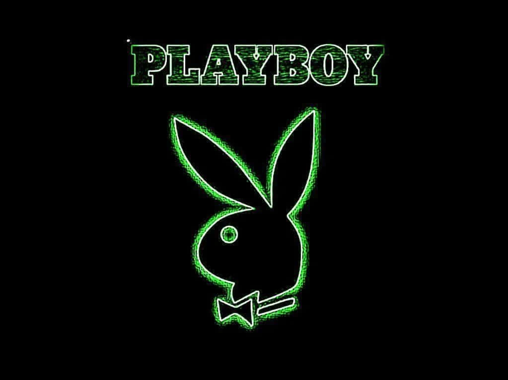 playboy 桌布 壁紙 — 綠色霓虹燈Playboy兔仔標誌和文字在黑色背景上發光。
