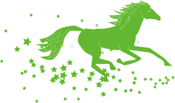 綠色霓虹馬在星空之間 壁紙
