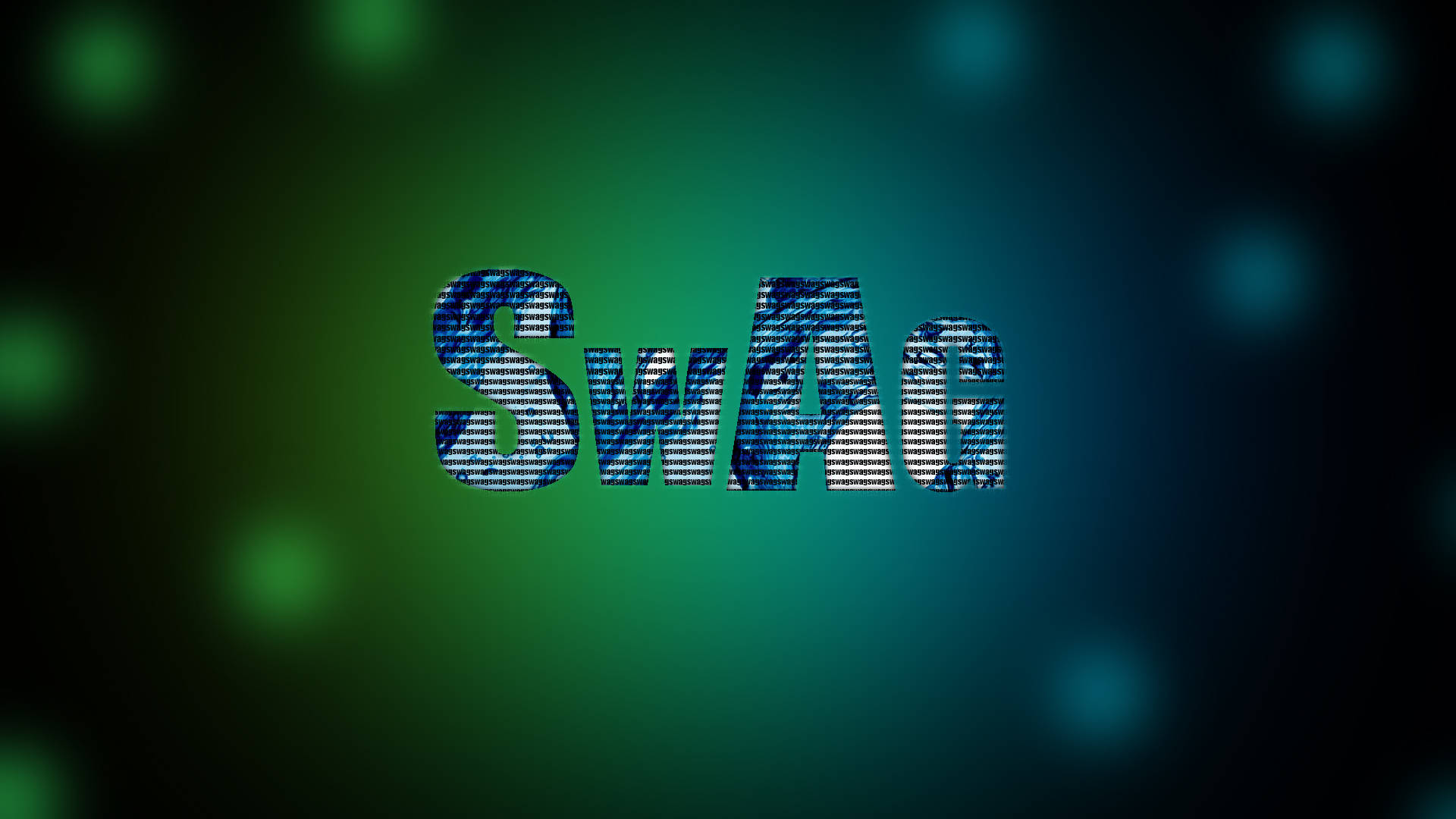 綠藍 Swag 壁紙 — 粗體 'SwAg' 文字帶有藍色條紋紋理，在漸變綠色和藍綠色背景上發光，並帶有柔和散景燈光。