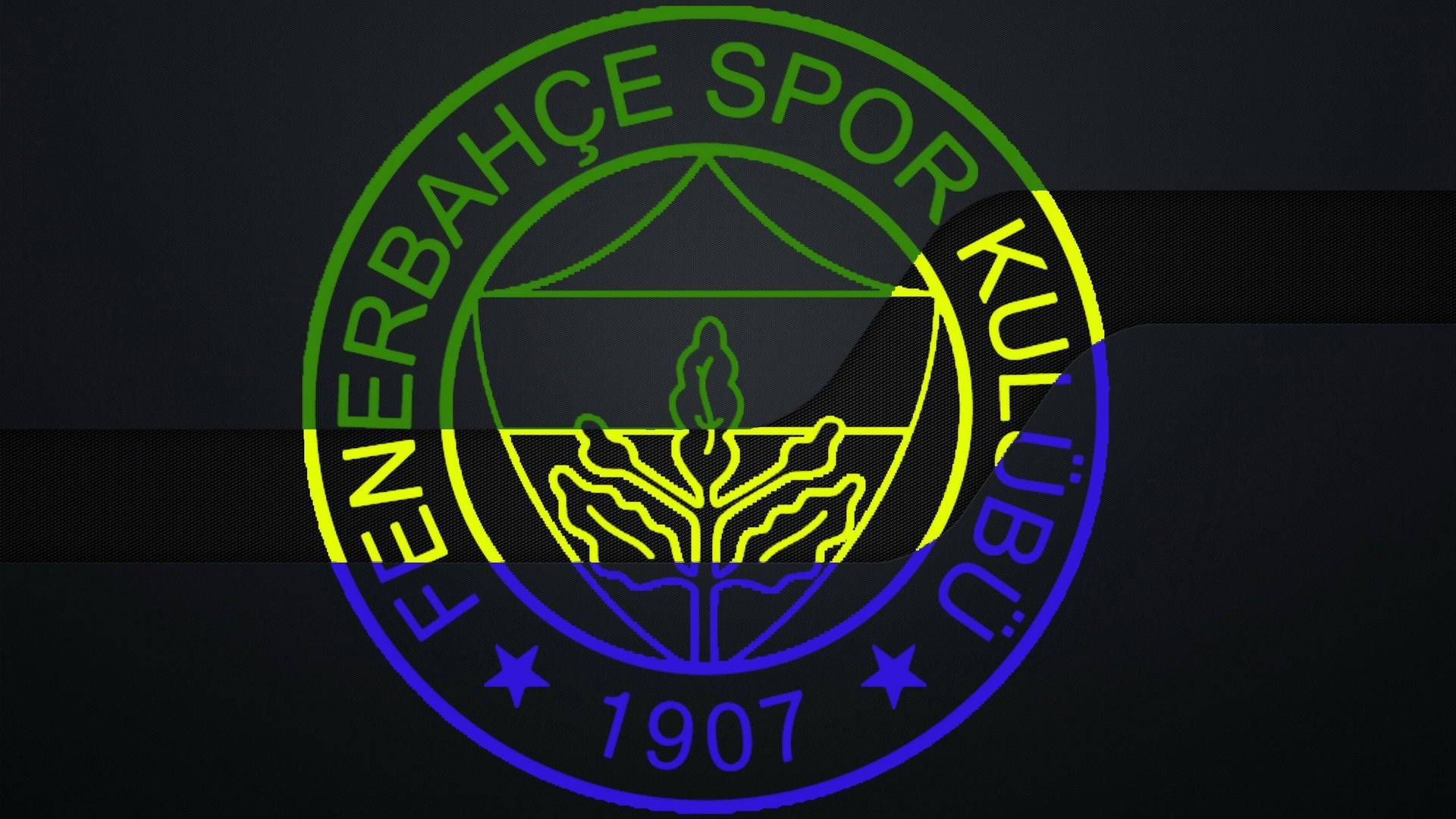 在深色紋理背景上發出霓虹光的 Fenerbahçe Spor Kulübü 標誌。