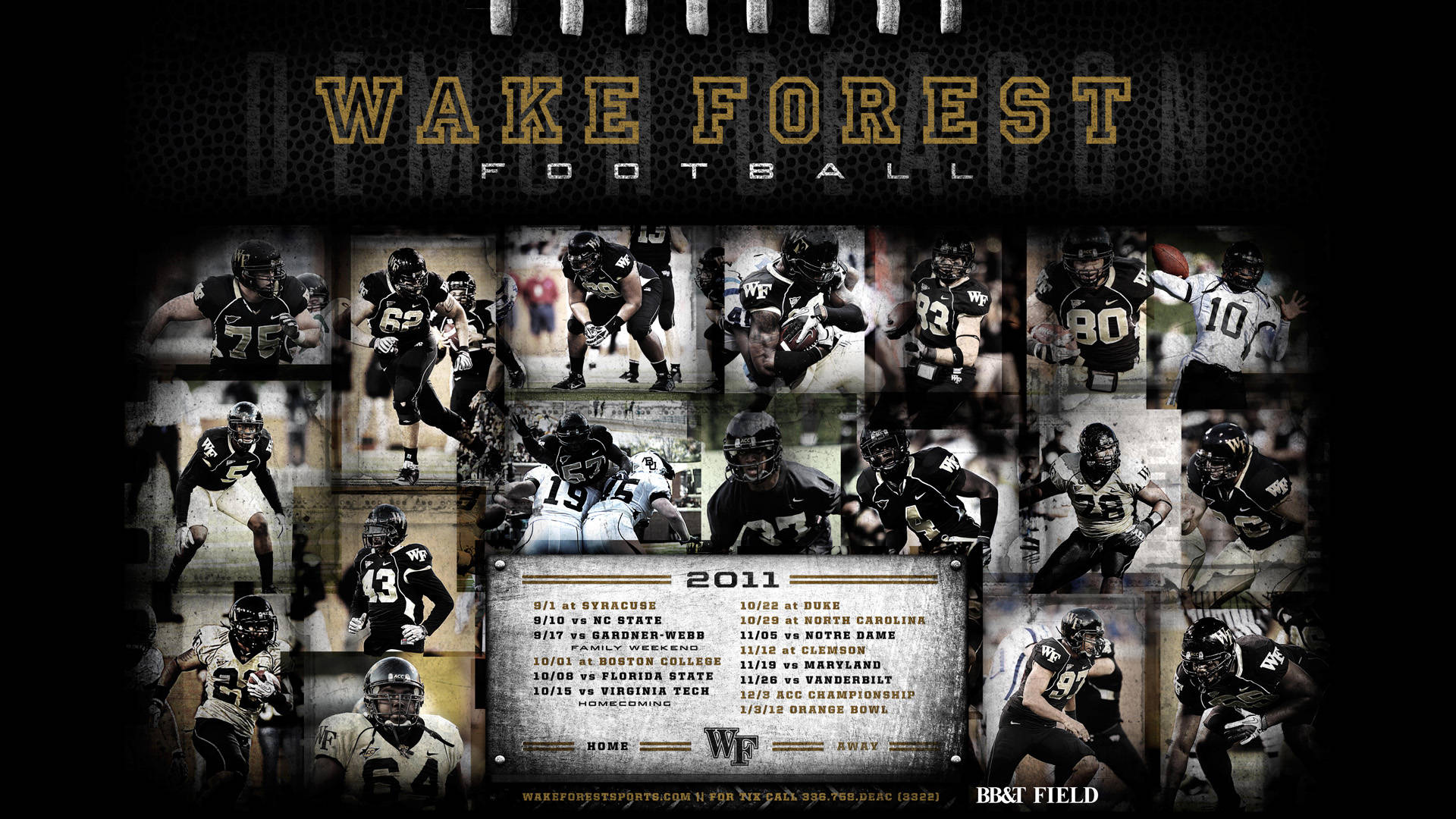 Wake Forest 足球拼貼畫，包含球員和 2011 年賽程。