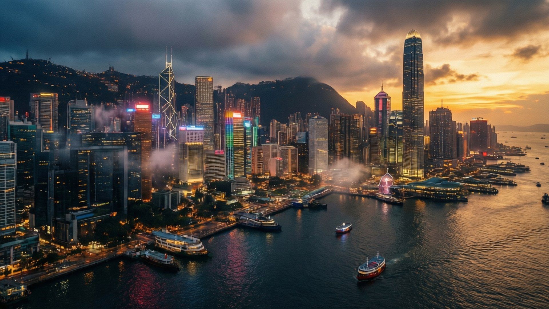 維多利亞港上的霓虹夢 壁紙