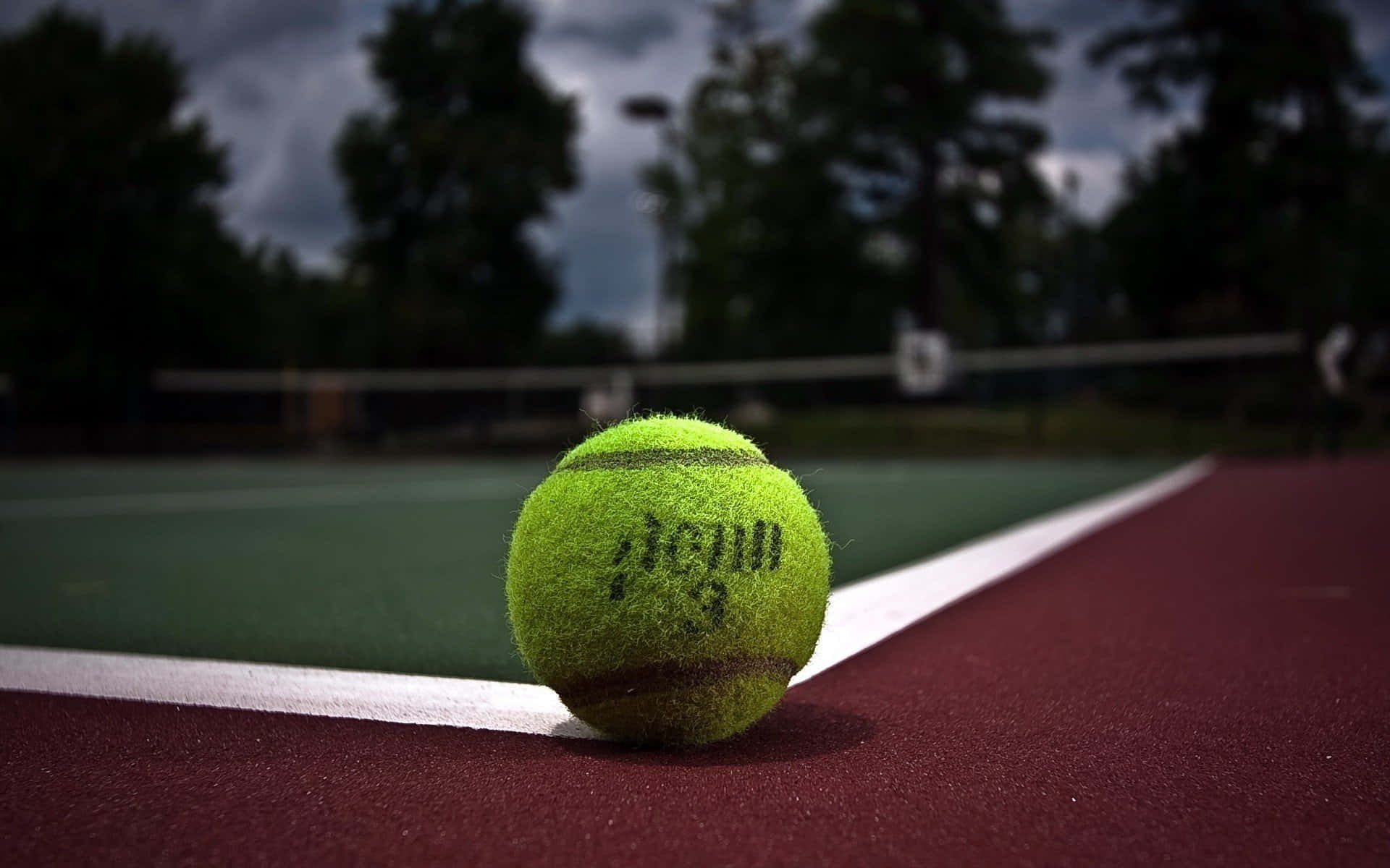 網球場上放著一個網球 壁紙