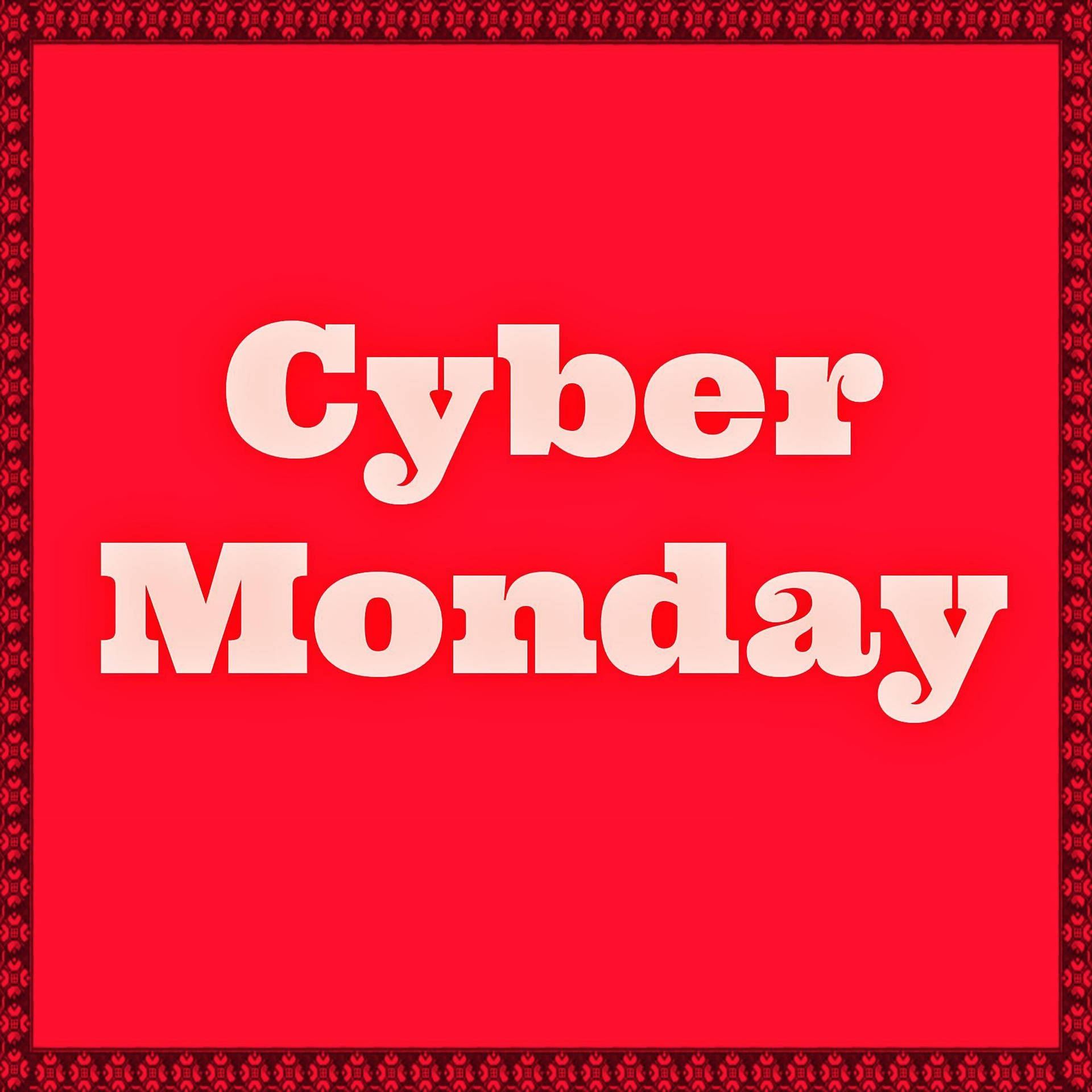 網路星期一紅色標籤標誌 壁紙 — 粗體白色「Cyber Monday」文字置中於鮮豔紅色背景上，並帶有裝飾性紅色邊框。