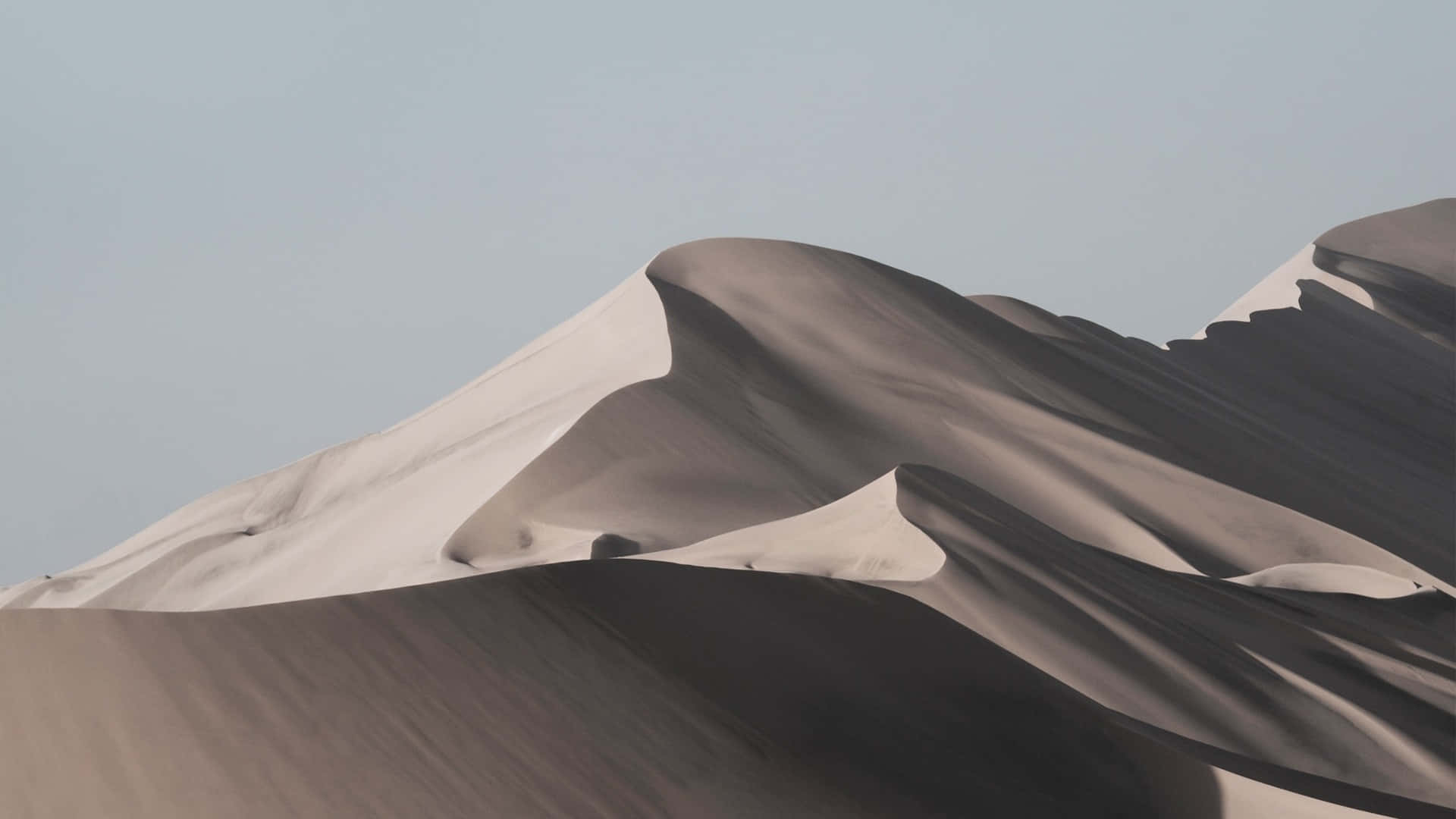 Sand Dunes 桌布 壁紙 — 綿延的沙丘在柔和日光下優雅地彎曲，在其紋理表面投下深深的陰影。
