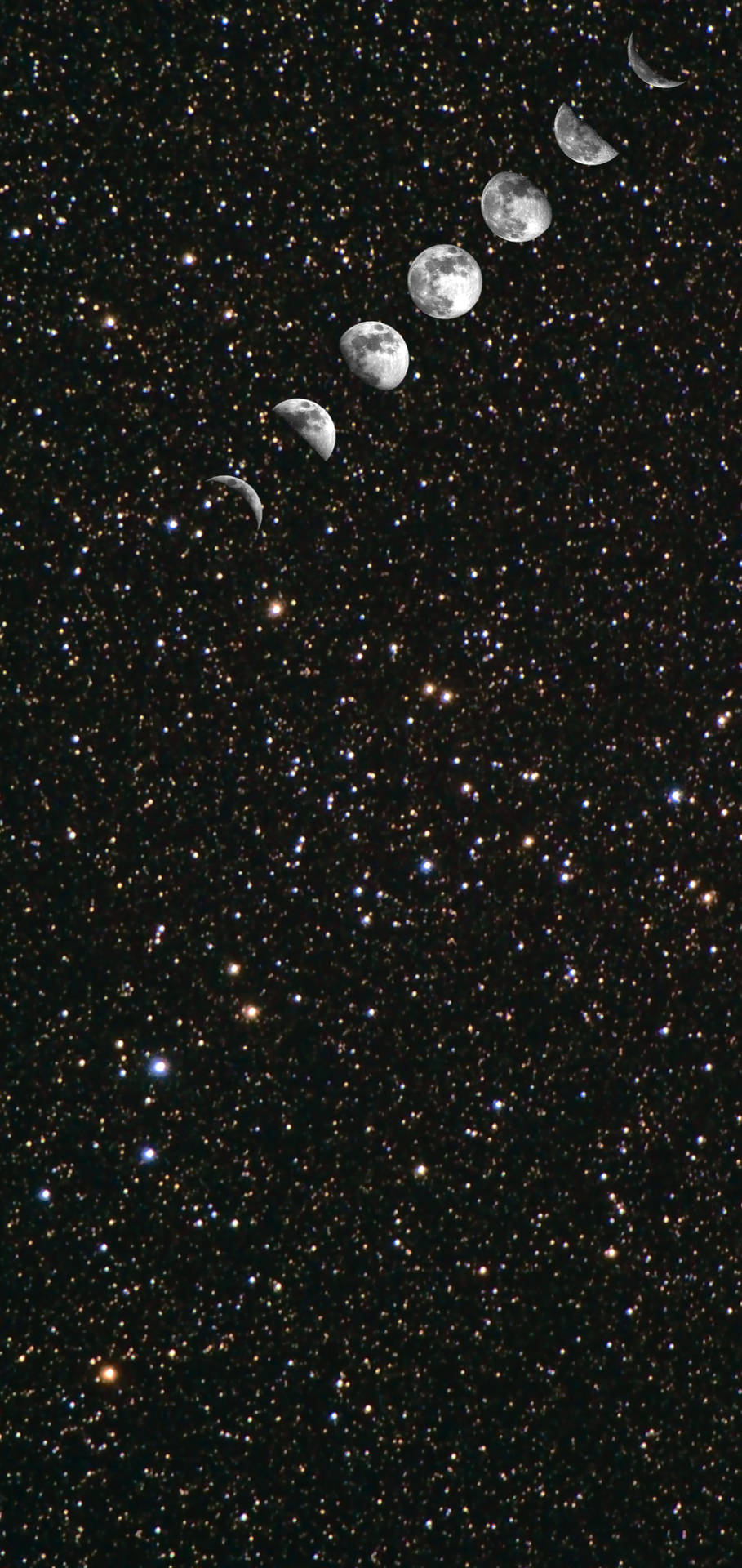 月球階段以對角線顯示在繁星點點的夜空中。