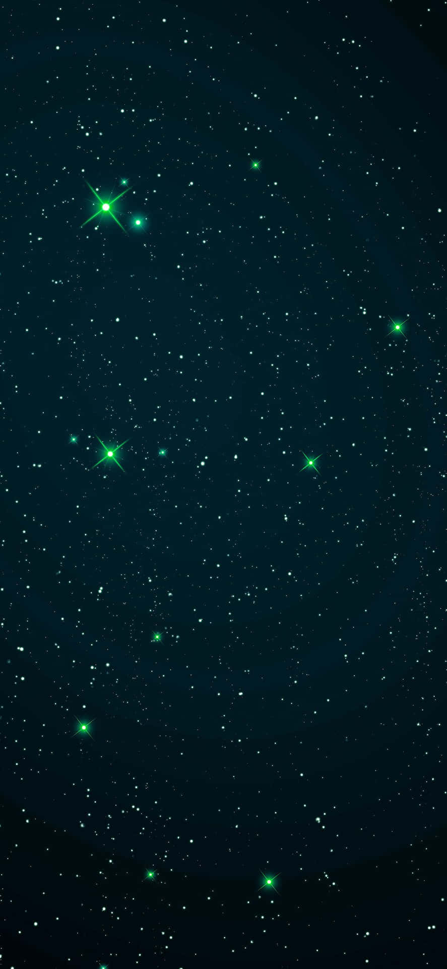 一個繁星點點的夜空，有發光的綠色星星和淡淡的星雲雲層。