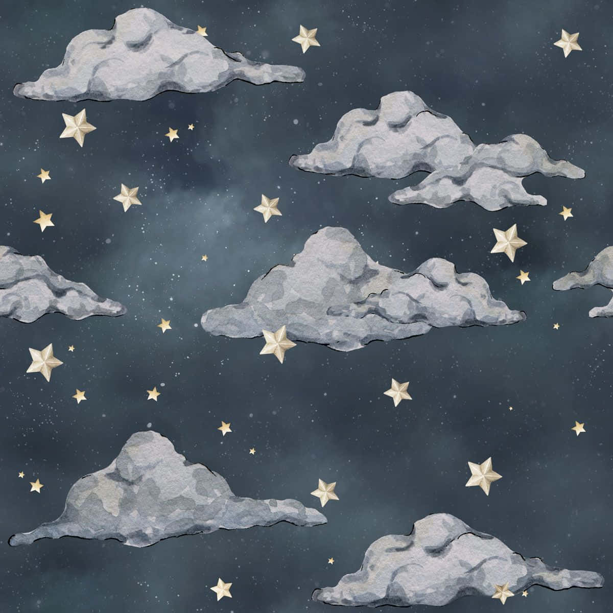 帶有灰色雲朵和金色星星的夜空