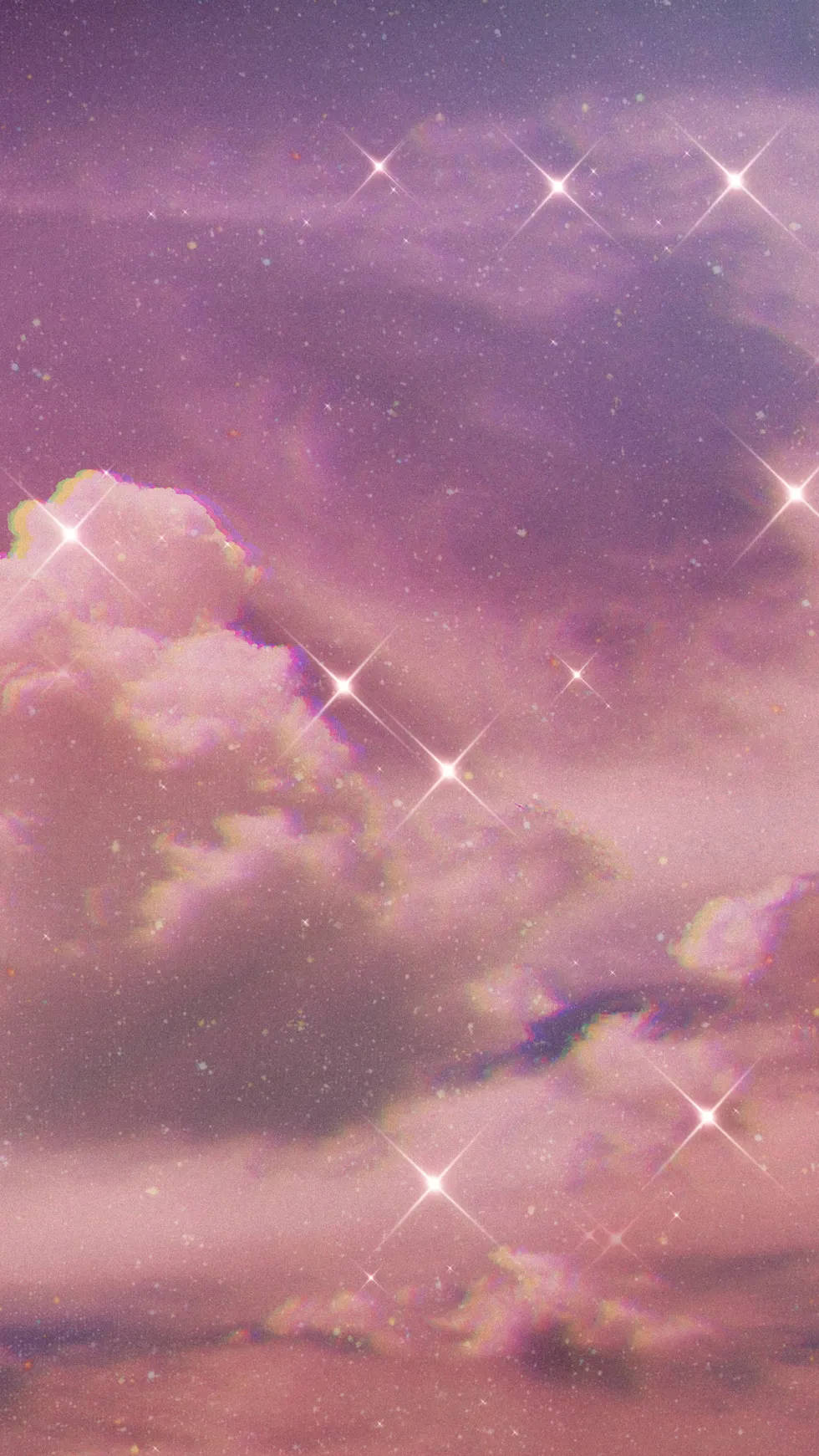 繁星雲海手機壁紙 壁紙 — 夢幻的紫色天空，充滿發光的雲朵和閃爍的星星，營造出神奇的天體場景。