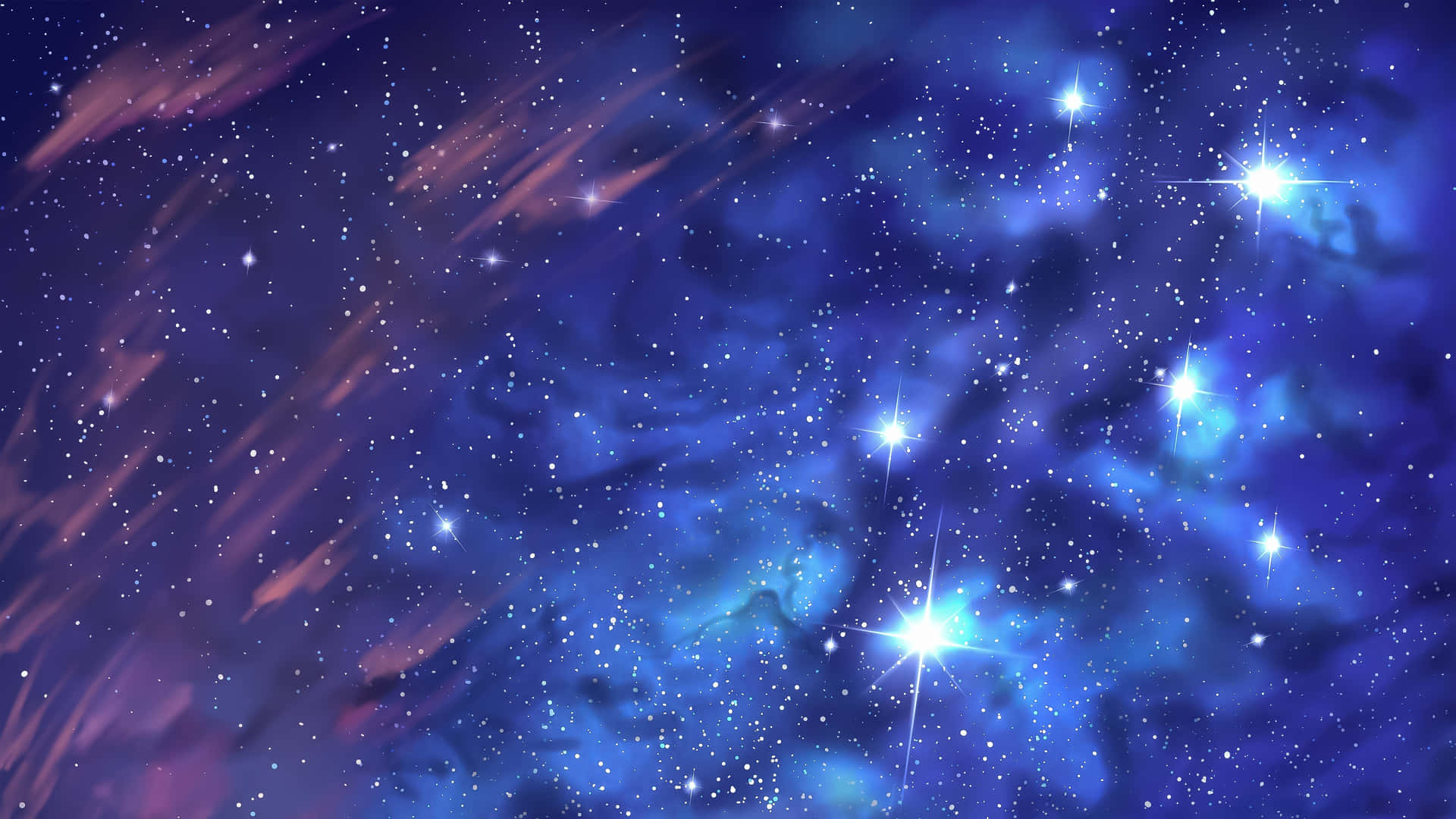 深空中帶有明亮星星的鮮豔藍色和紫色星雲。
