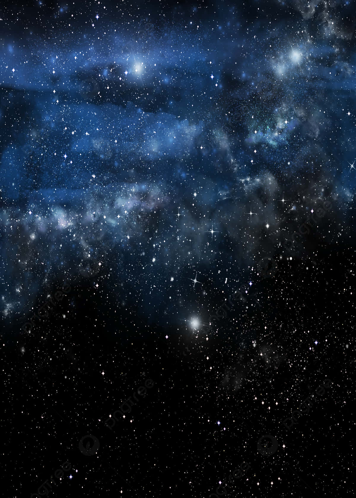 繁星點綴的夜空美景 壁紙 — 一個令人嘆為觀止的深藍色星系，充滿閃爍的星星和宇宙塵埃雲，映襯在黑暗的虛空中。