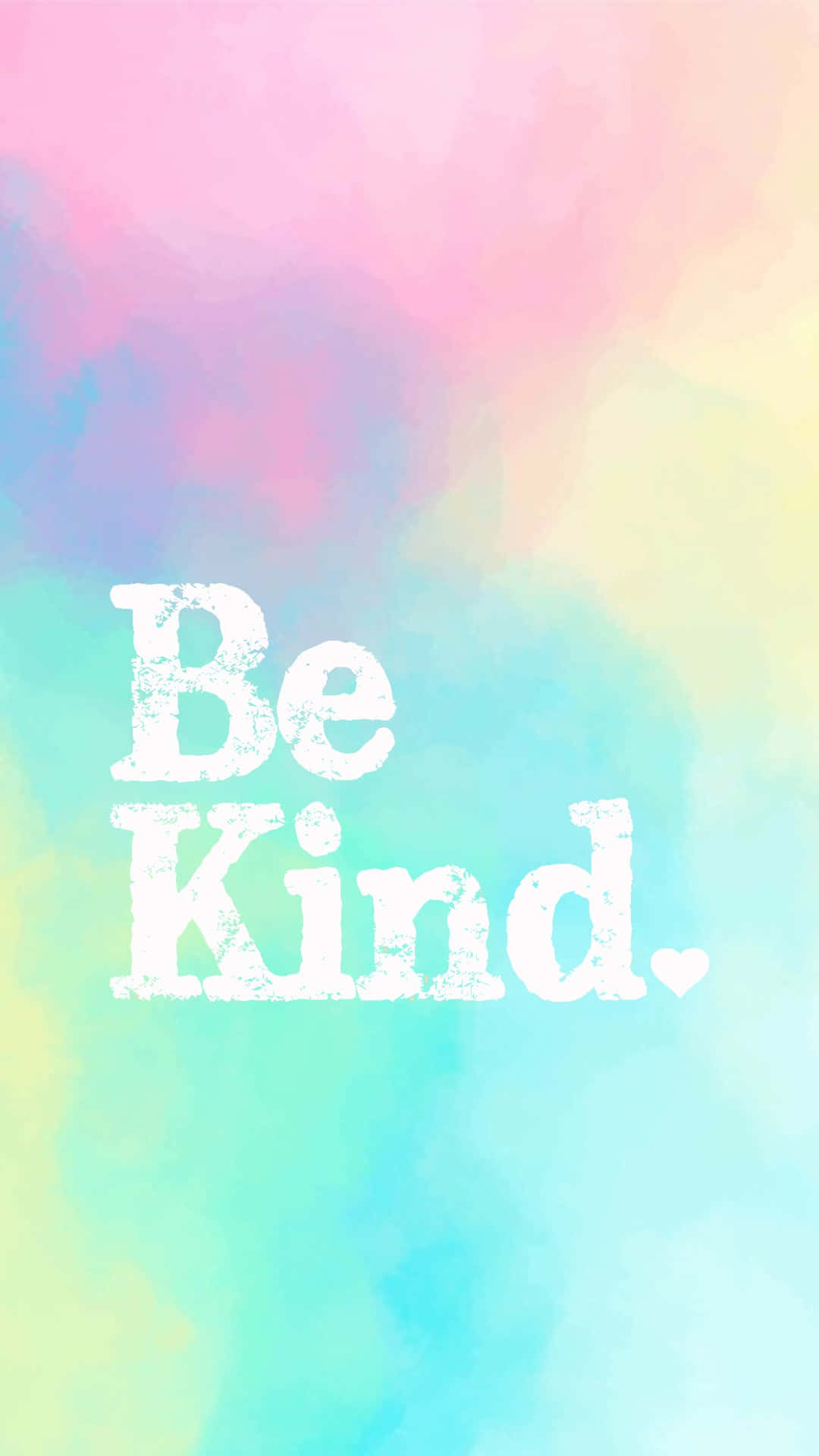 在粉彩水彩背景上以白色紋理字體顯示的 Be Kind 訊息