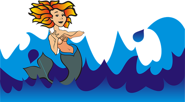 繽紛卡通美人魚波浪 壁紙
