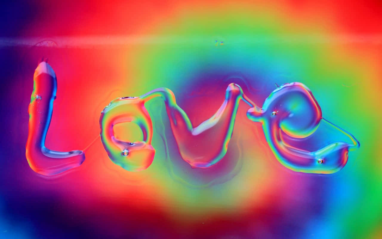 以彩虹色肥皂泡拼出的「love」一詞，襯以彩虹漸變背景。