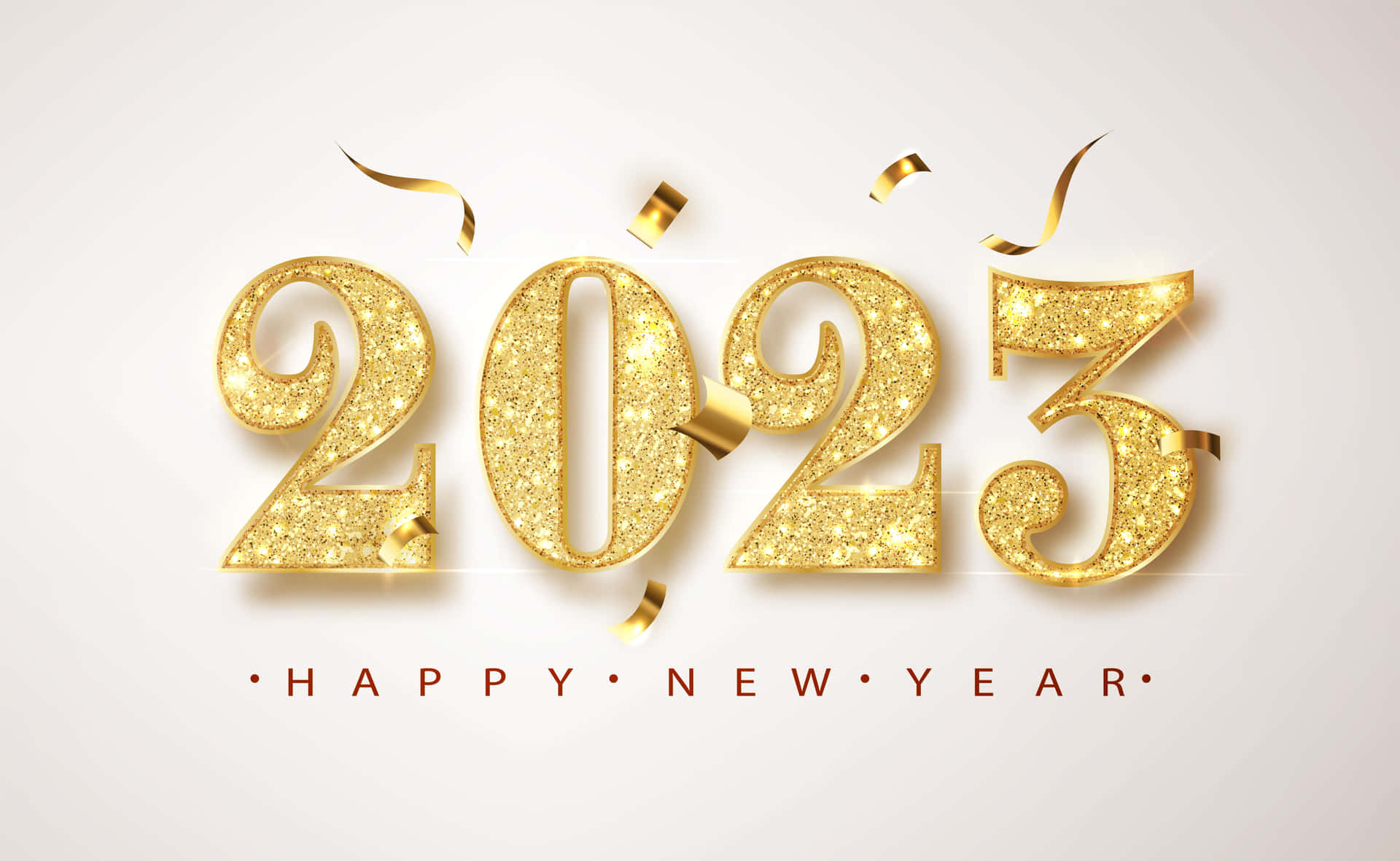 金色2023，附紙屑和Happy New Year文字，用於慶祝。