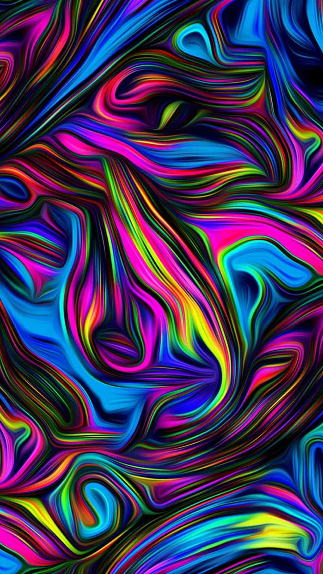 在數碼抽象圖案中旋轉的鮮豔霓虹色彩。