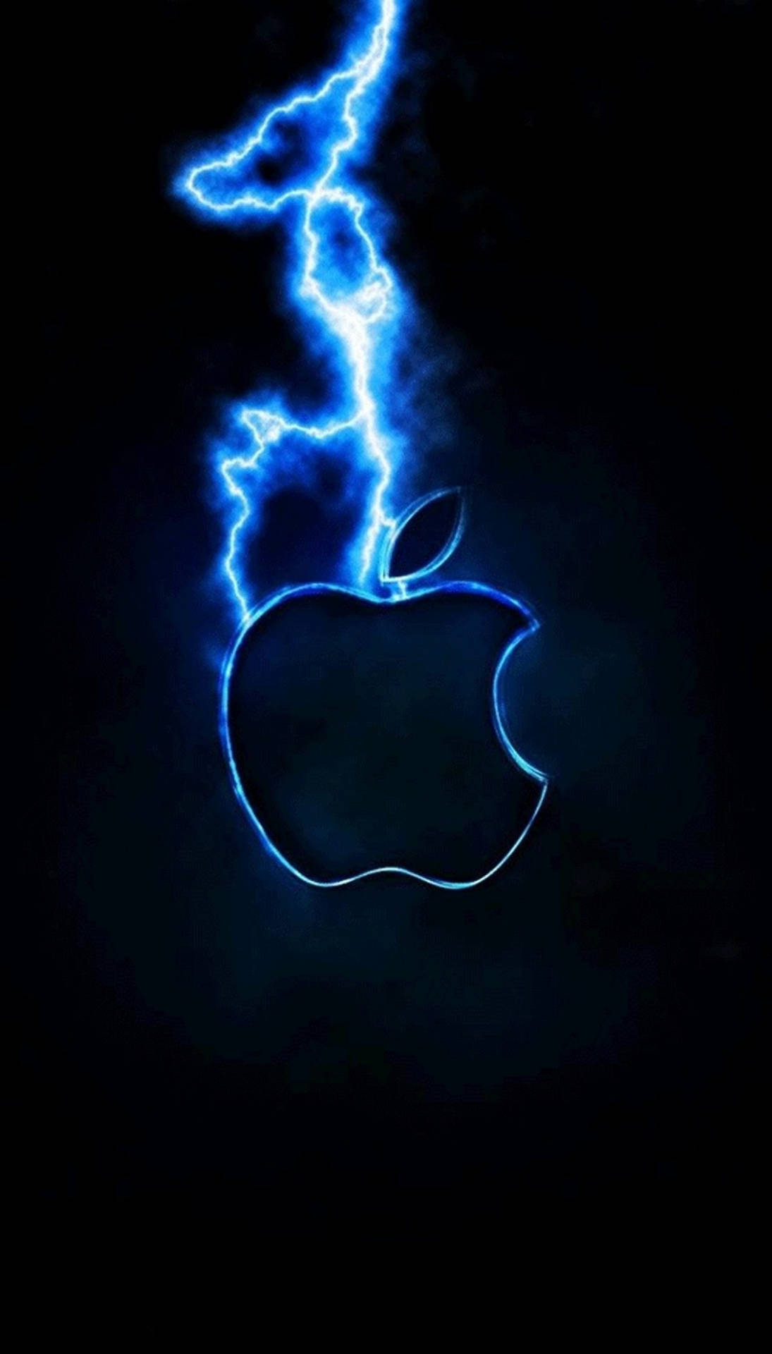 藍色閃電勾勒出Apple標誌在黑色背景上。
