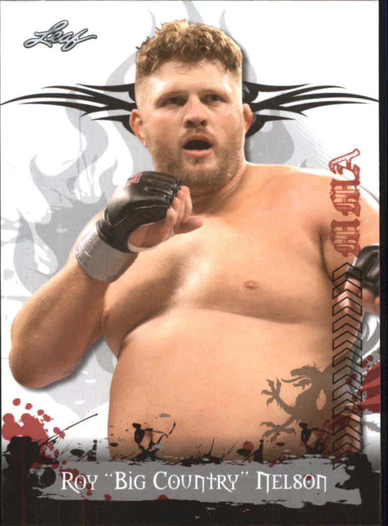 Roy Big Country Nelson 以戰鬥姿勢，帶有紋身和手套。