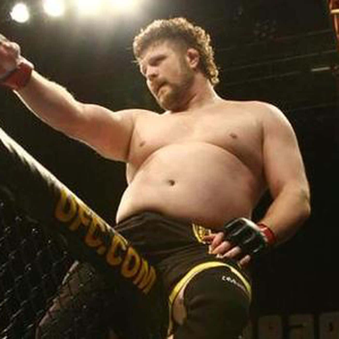 MMA拳手在UFC八角籠中高舉拳頭慶祝勝利。
