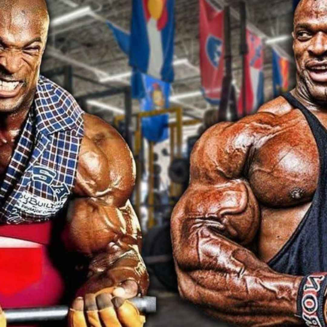 兩位健美運動員在健身室環境中展示肌肉。