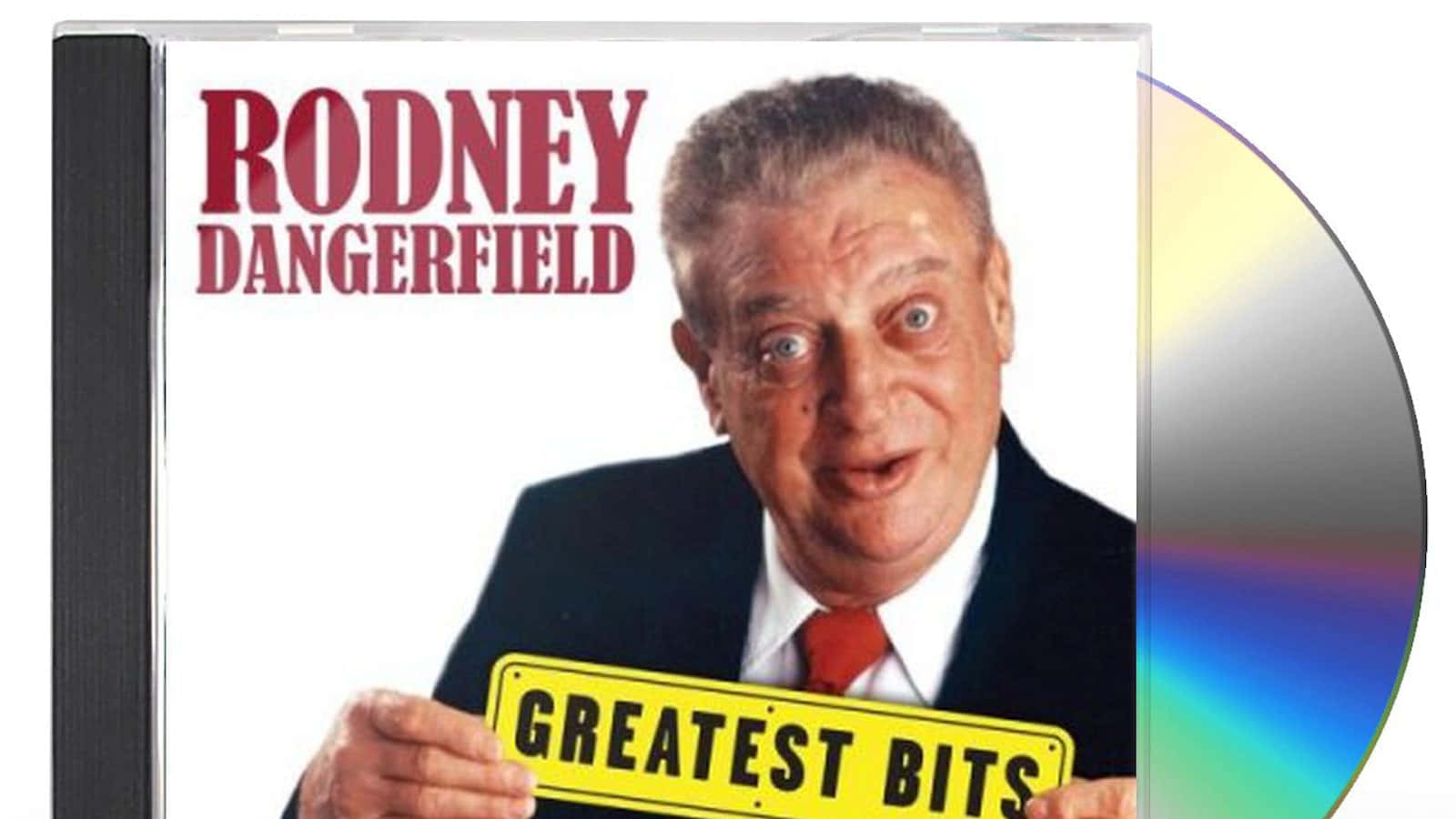 Rodney Dangerfield 在CD封面上手持寫有 greatest bits 的黃色標誌。