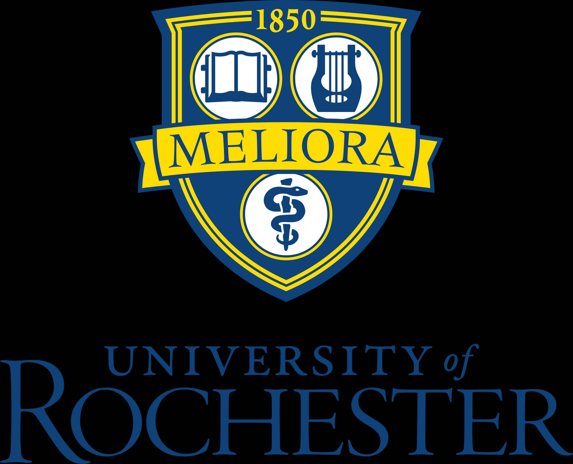 羅徹斯特大學標誌，包含盾牌和格言 Meliora。