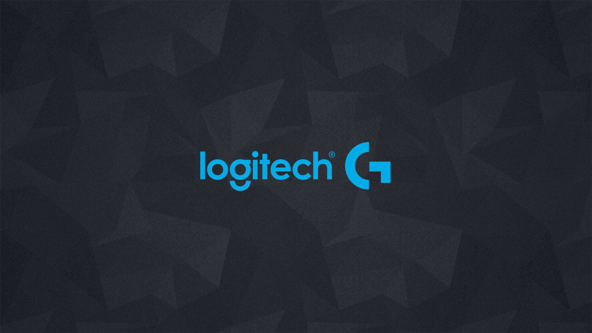羅技藍色標誌 壁紙 — 亮藍色的 Logitech G 標誌居中在深色幾何多邊形背景上。