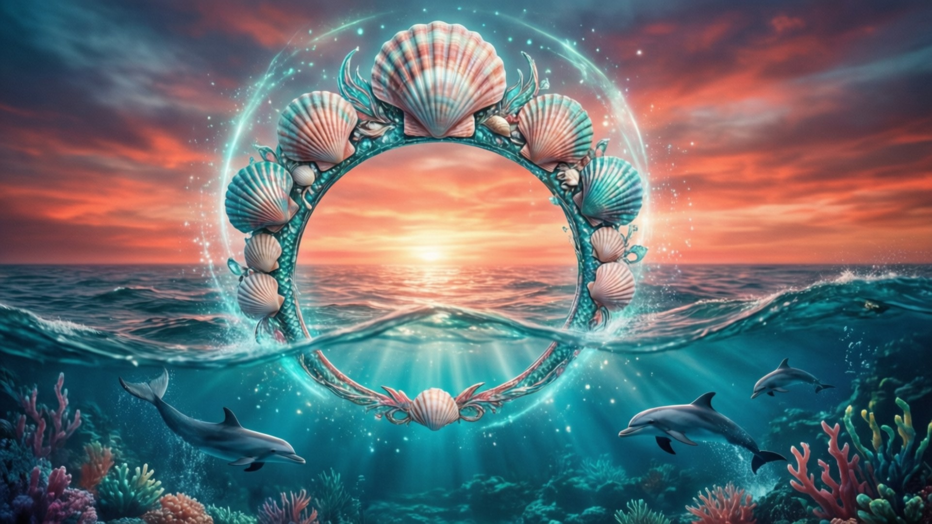 美人魚光環日落 壁紙