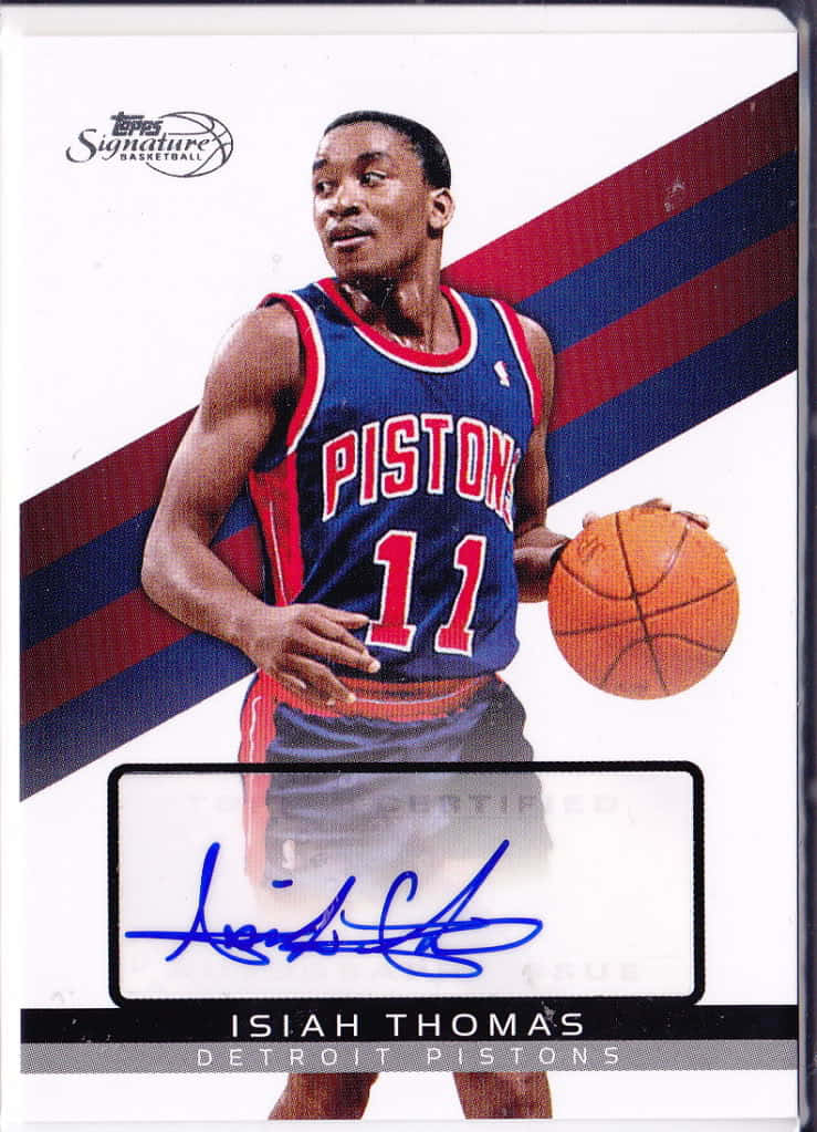 Isiah Thomas 底特律活塞隊籃球卡附簽名。
