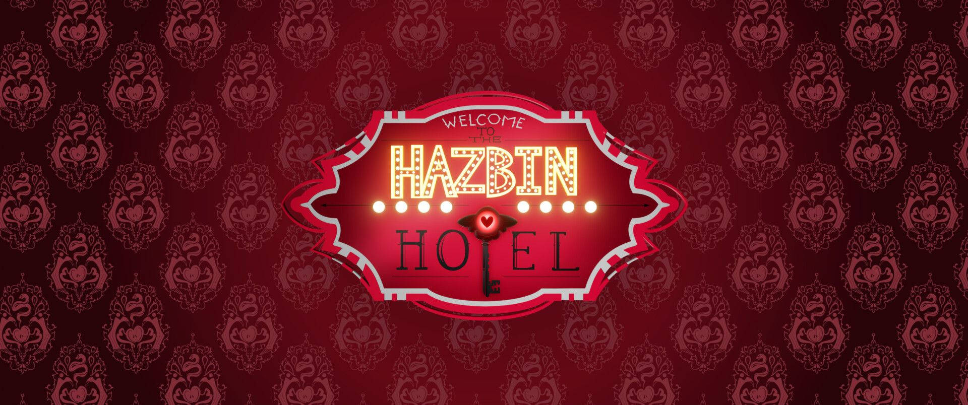 Hazbin Hotel 的霓虹燈招牌在華麗的紅色牆紙上。