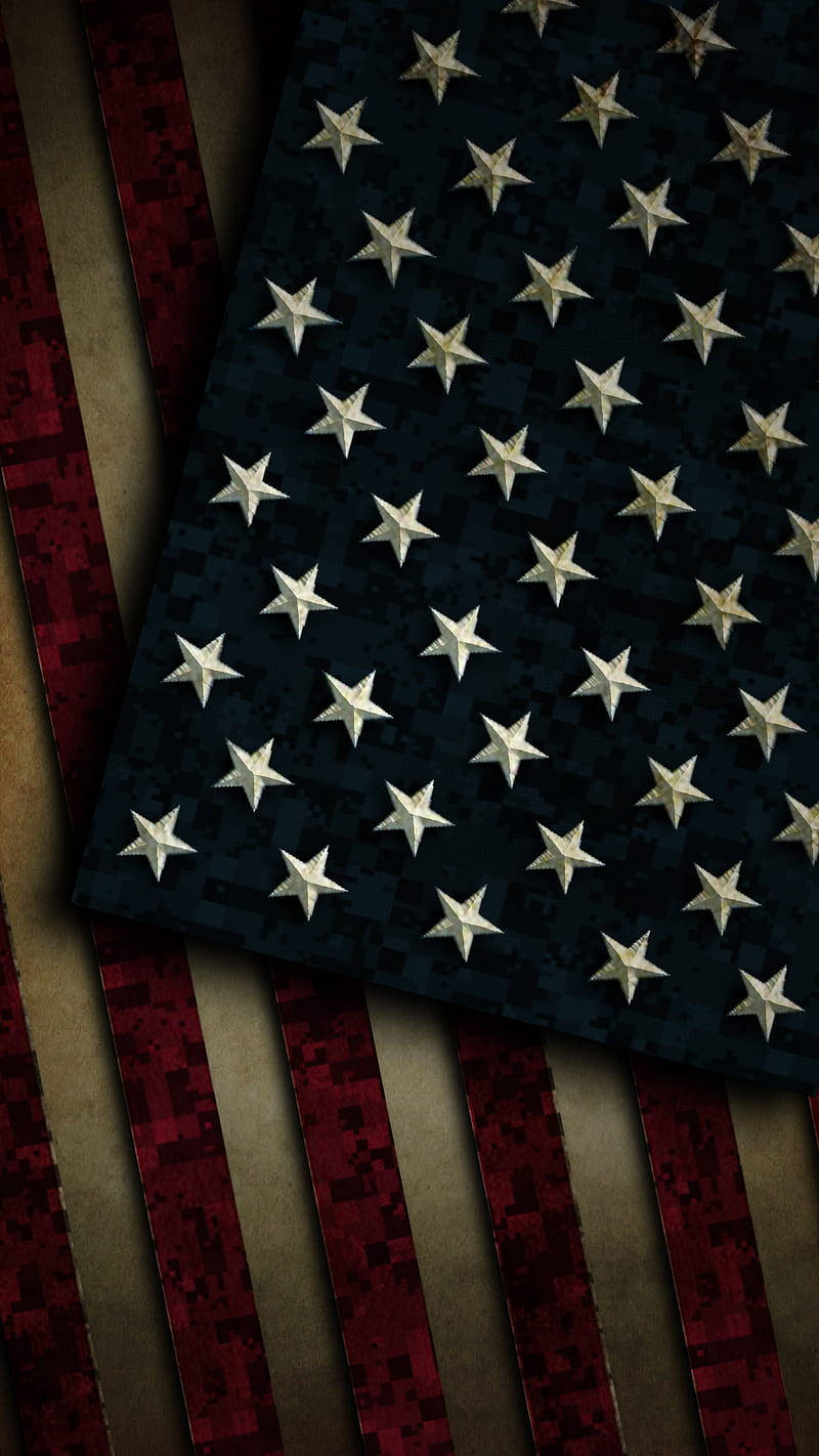 USA flag iPhone 桌布 壁紙 — 美國國旗的紋理特寫，帶有星星和條紋，採用數碼像素風格。