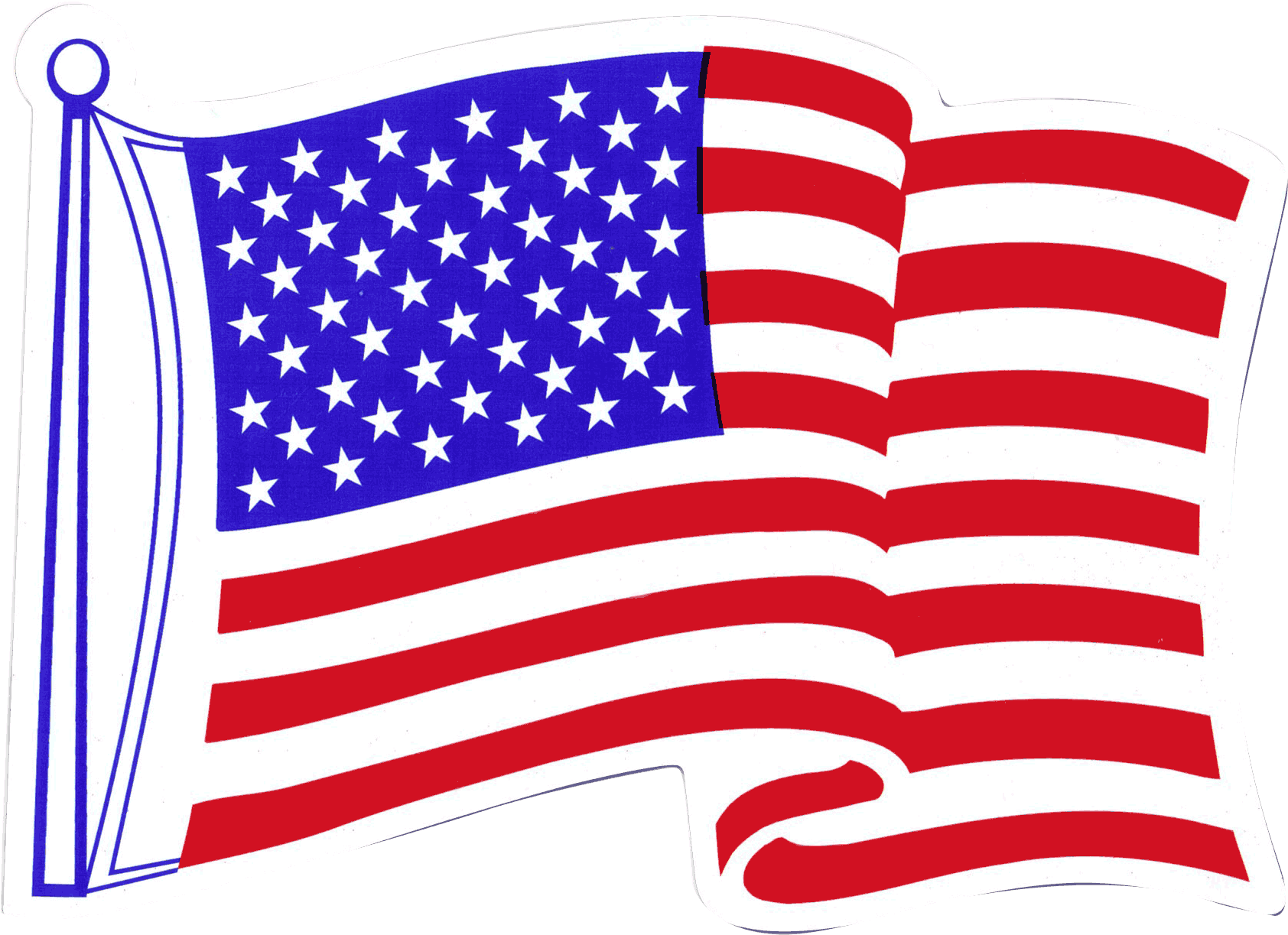 美國國旗退伍軍人節插圖 壁紙 — 一面風格化的美國國旗，帶有紅、白、藍條紋和星星，在黑色背景上飄揚。