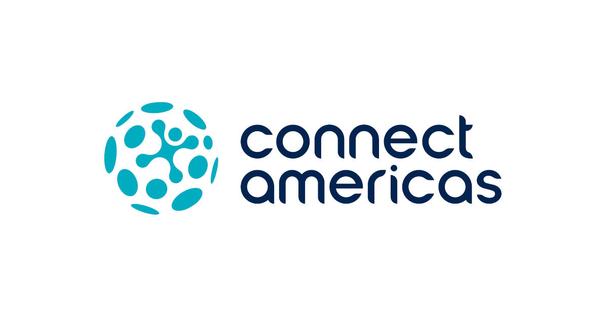 Connect Americas 標誌，帶有青綠色地球和白色背景上的深藍色文字。