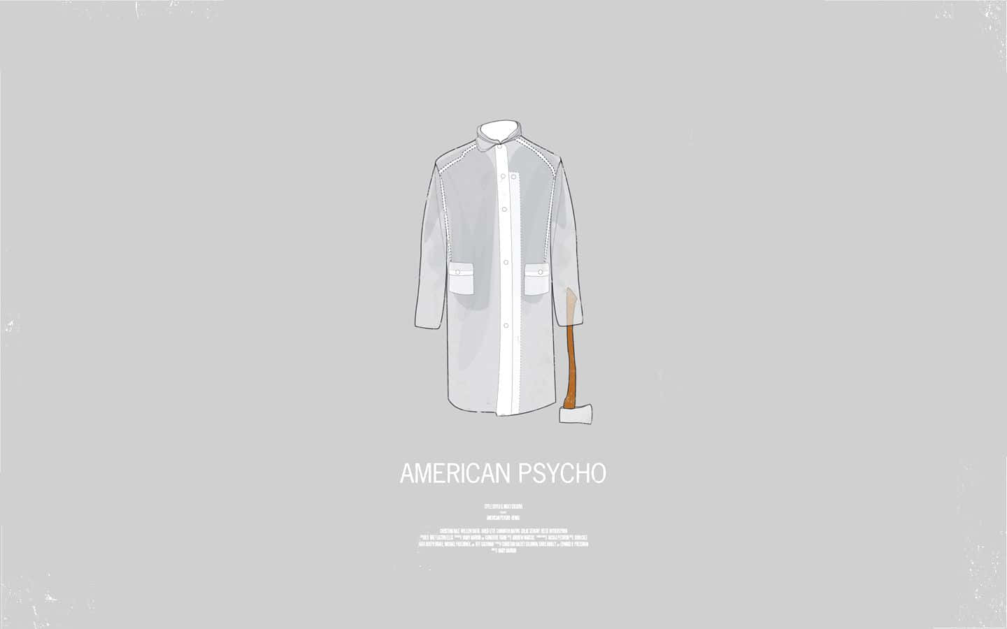 白色 trench coat 口袋插斧頭，極簡插圖，美國殺人魔。