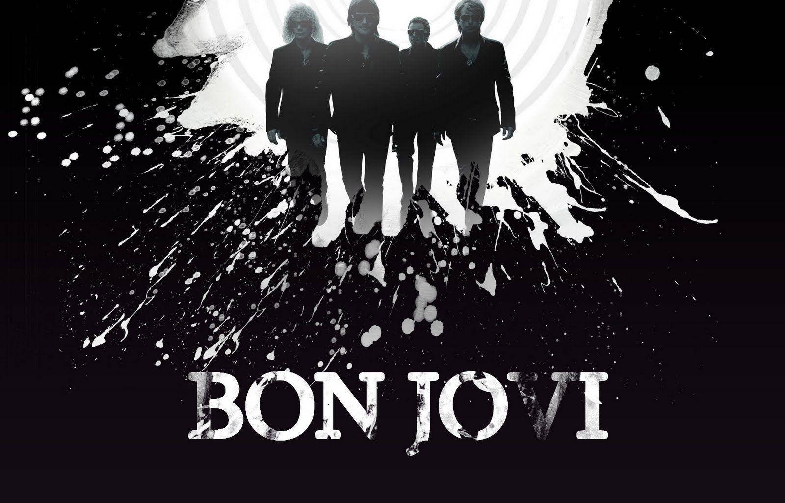 Bon Jovi 樂隊成員剪影，搭配大膽的黑白潑濺設計。