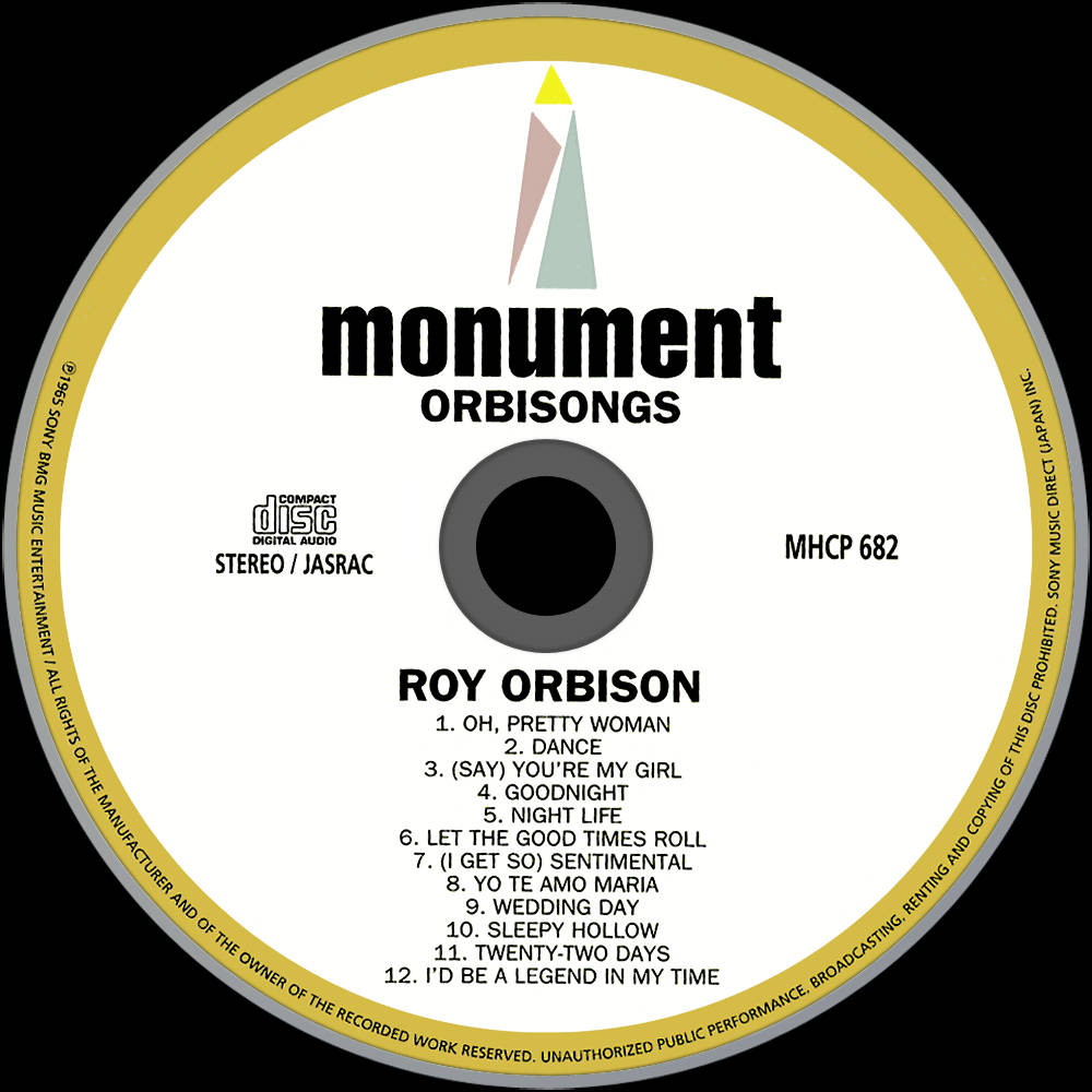 Roy Orbison專輯《Monument》的光碟標籤，附有曲目列表和標誌。