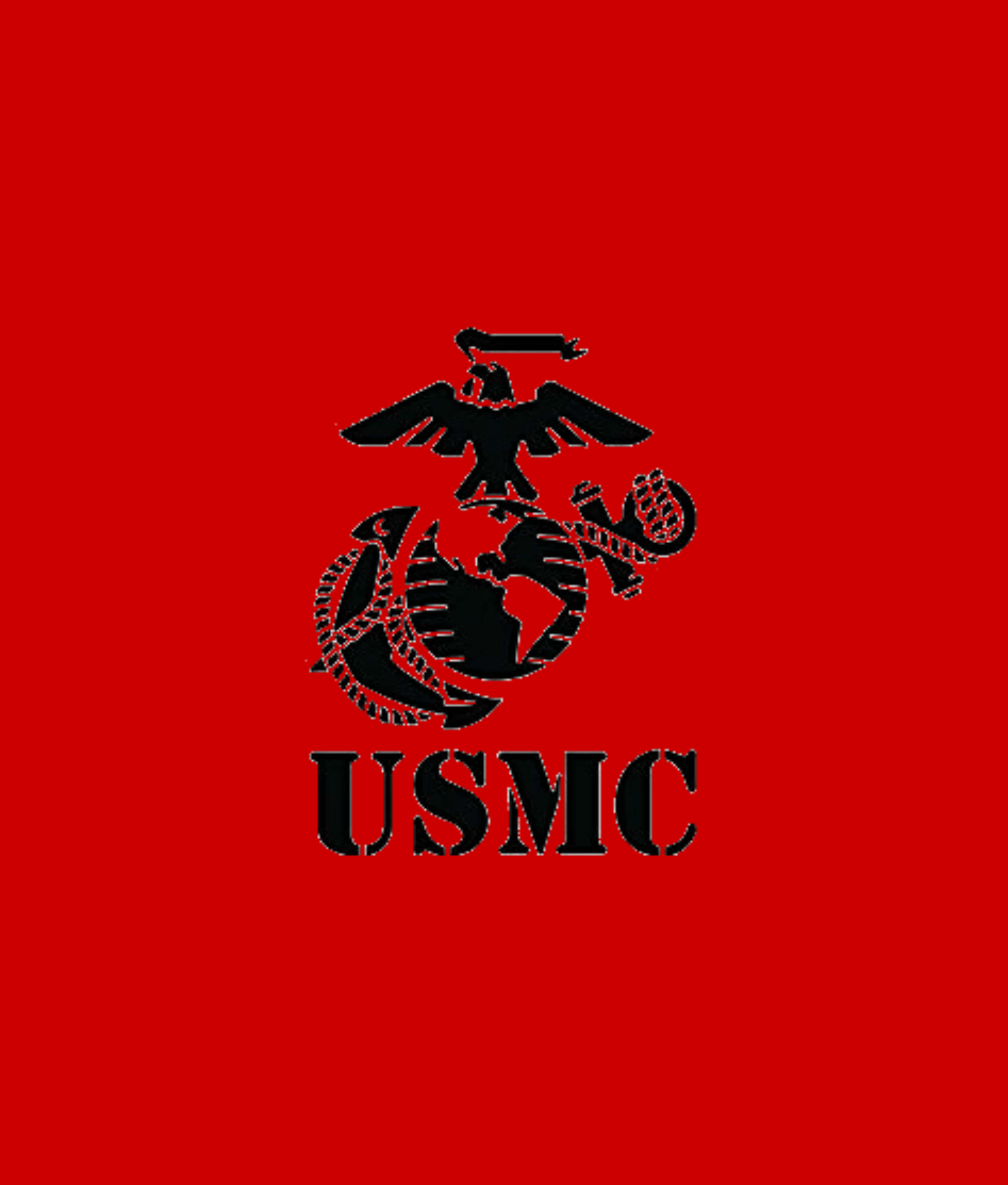 美國海軍陸戰隊英勇守護國家 壁紙 — 鮮紅色背景中央放置大膽黑色USMC徽章，上有鷹、地球和錨。