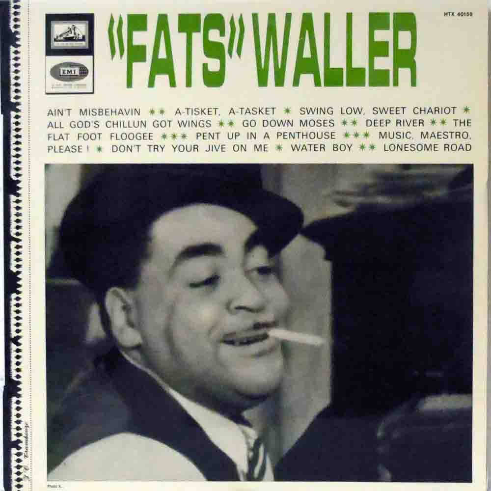 Fats Waller 在復古爵士專輯封面上微笑叼煙。