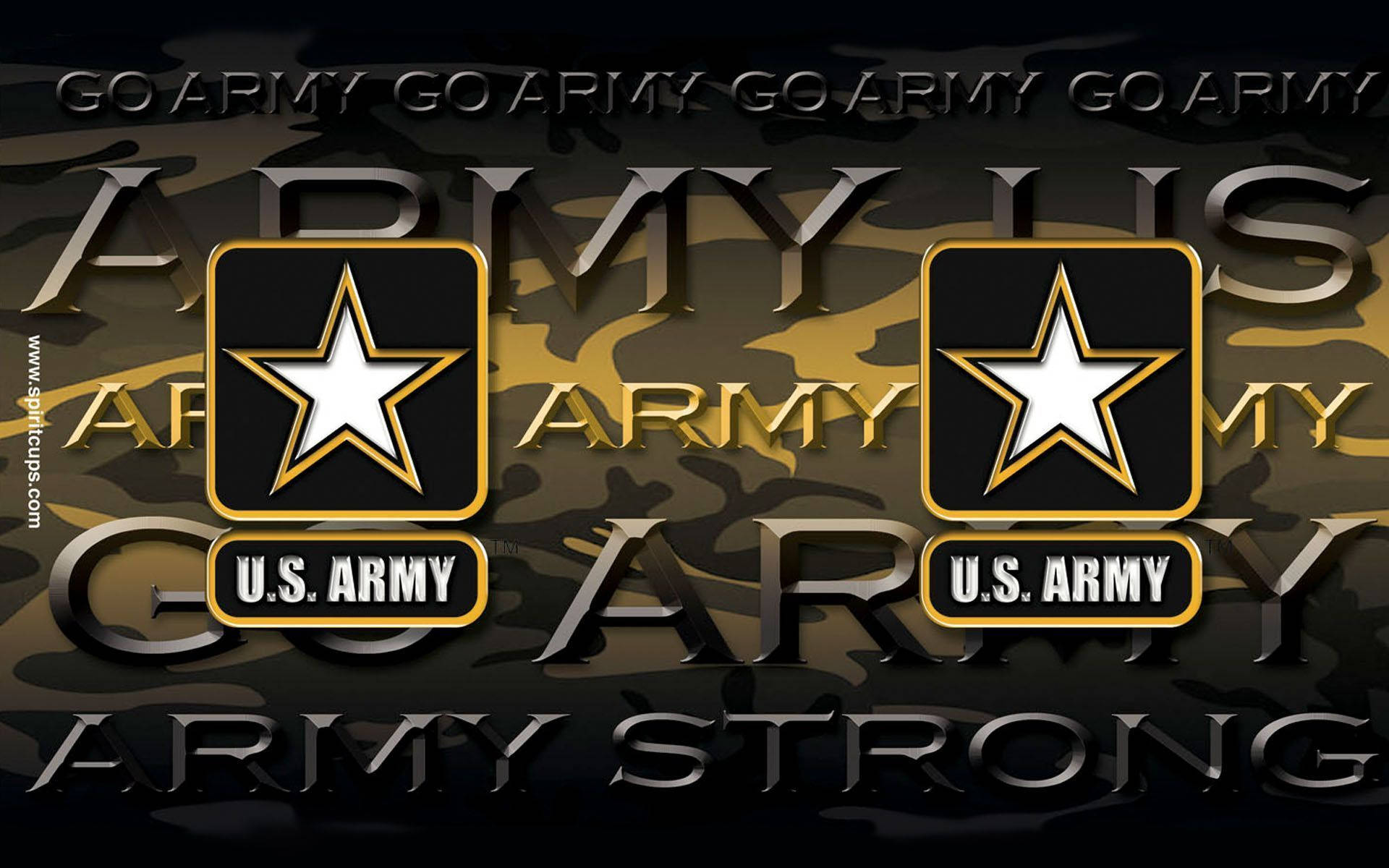 美國陸軍星形標誌在迷彩背景上，帶有「ARMY STRONG」文字。
