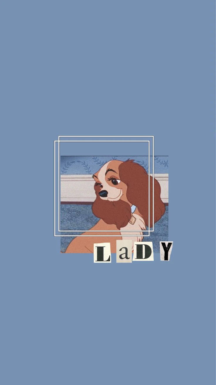 Lady狗的插圖，下方有她的名字，背景為藍色。
