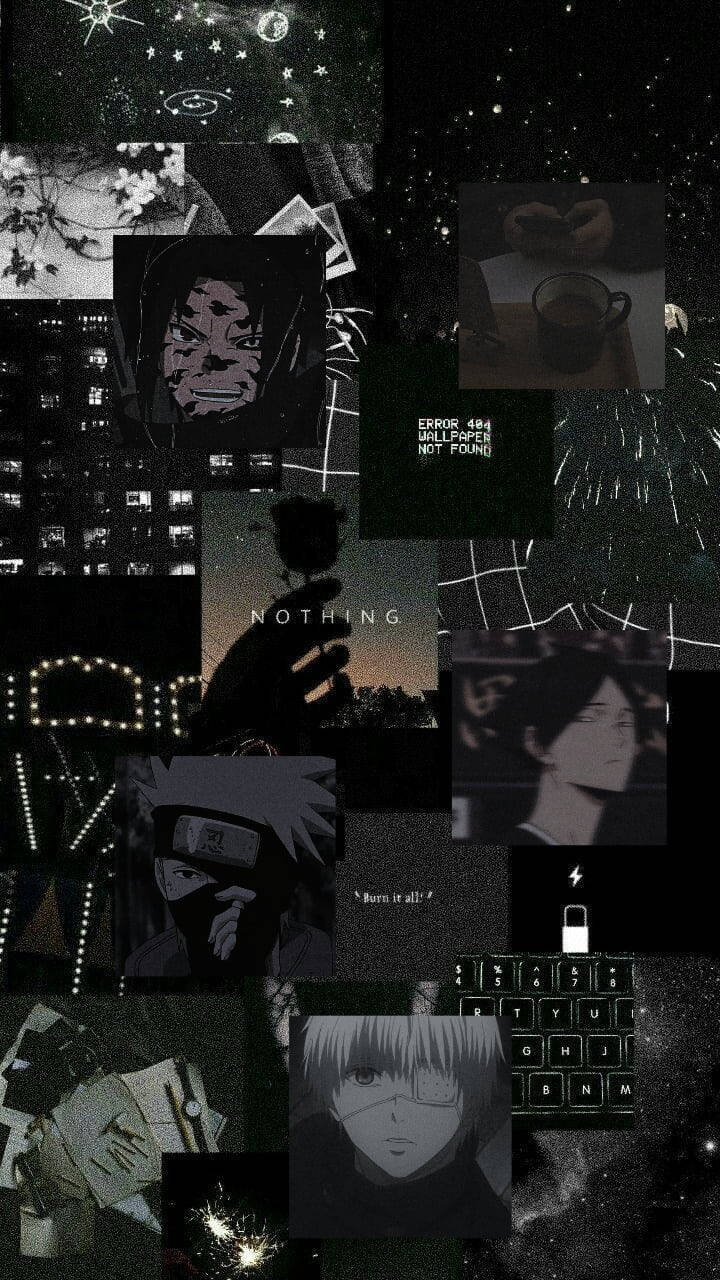 帶有發光元素和星空背景的暗黑動漫拼貼畫。